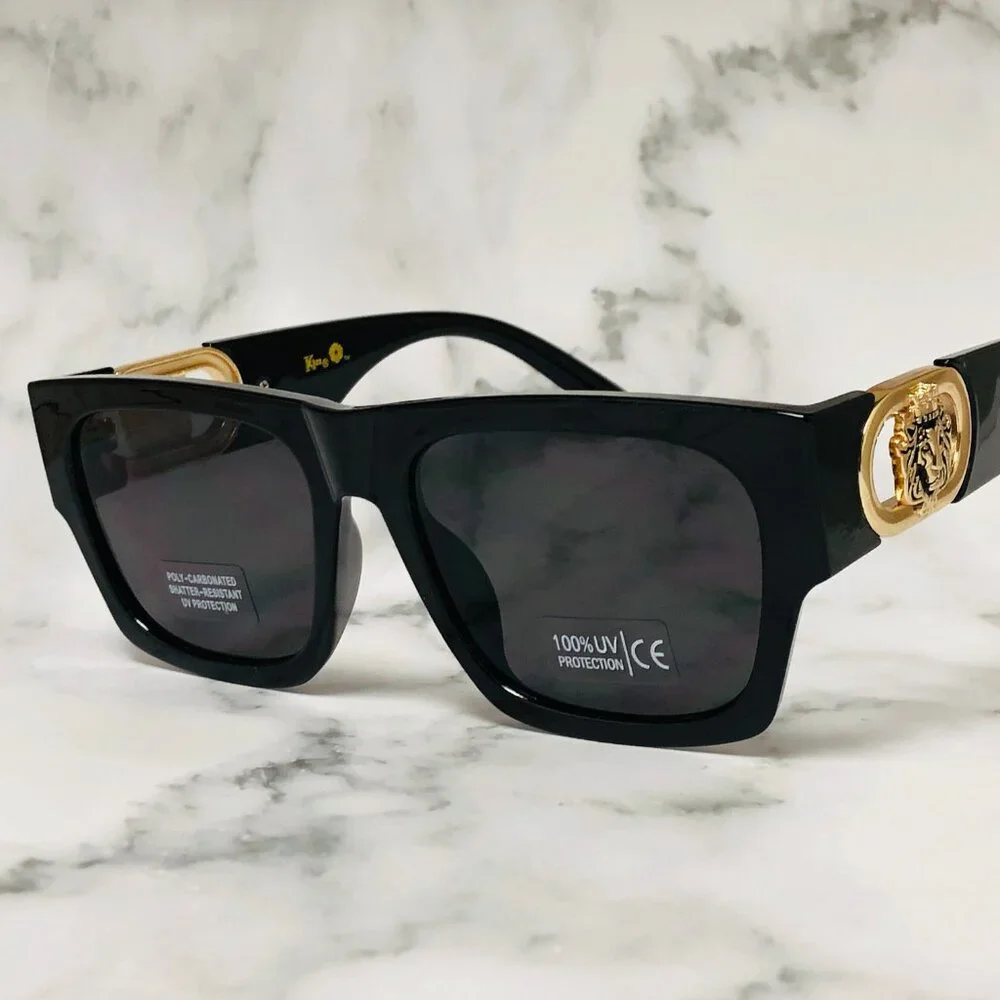 Men Sunglasses Fashion Retro Black Gold Frame Square Hip Hop Shades Lentes Gafas